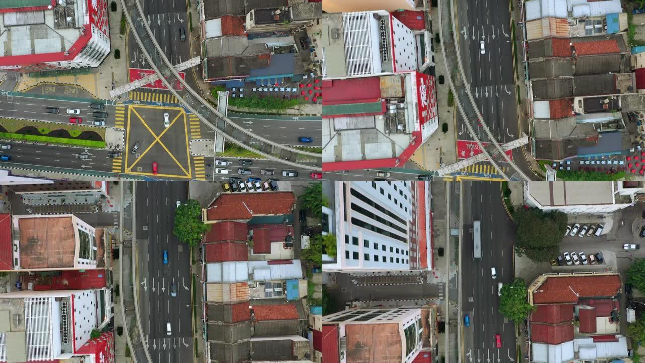 吉隆坡市区交通街十字路口空中俯冲全景4k马来西亚