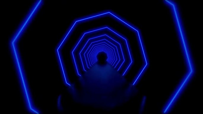 霓虹隧道或抽象线的发光路径-4k