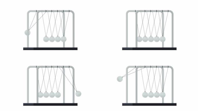 牛顿钟摆的动画。平衡。卡通