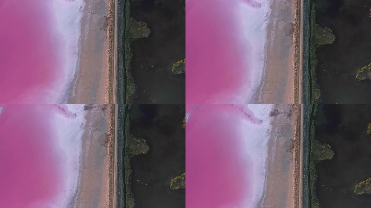 乌克兰粉红盐湖的风景鸟瞰图