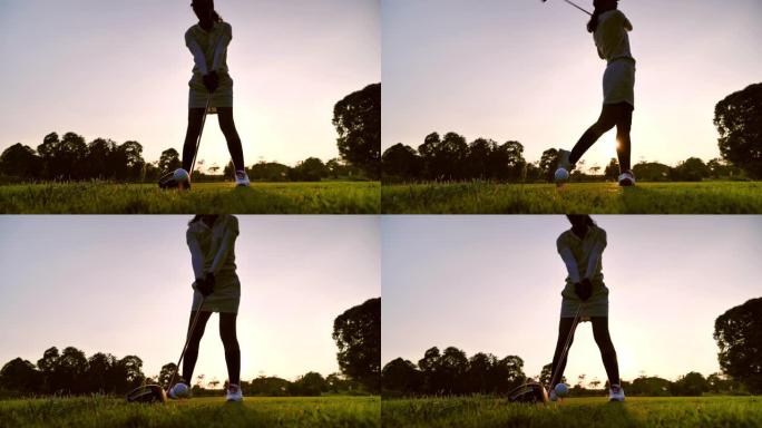 高尔夫球手在夏天打扫地，放松时间，运动概念。