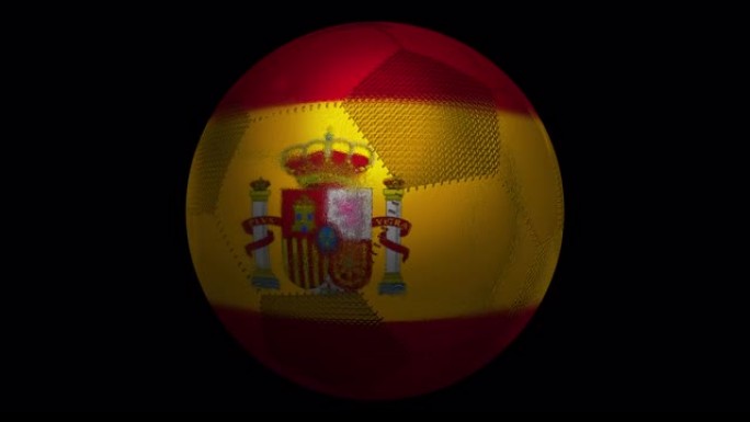 西班牙。足球和旗帜。一个旋转的足球和一面融入其中的旗帜。