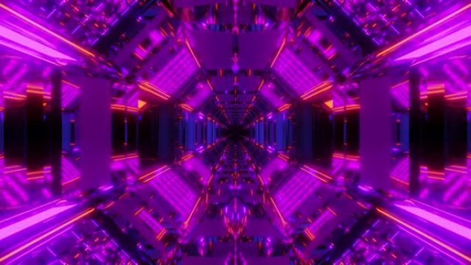 未来科幻隧道走廊有酷的反射和无尽的发光3d插图运动背景动态壁纸视觉样本vj循环