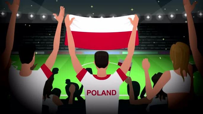 卡通欢呼足球迷拥挤波兰足球动画