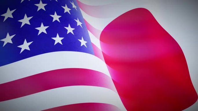 美国和日本的旗杆上的旗帜描绘了贸易协定和谈判。