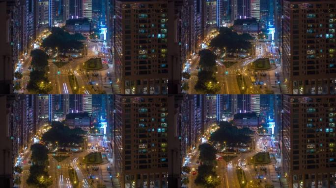 夜间照明澳门城市交通街屋顶景观4k延时中国