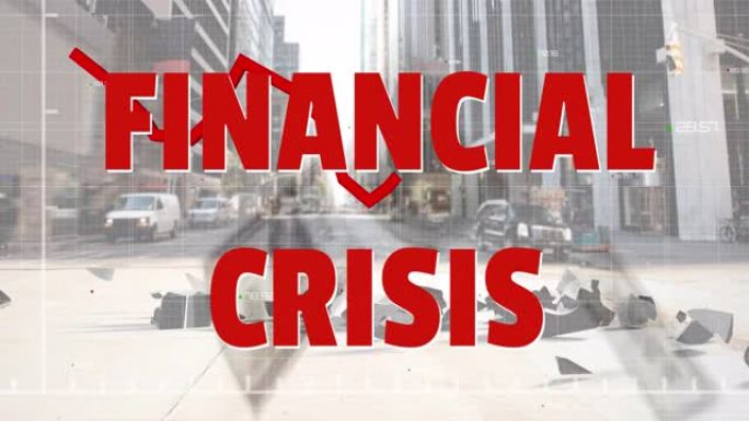 金融危机文本和红色图形对美元符号下跌和打破