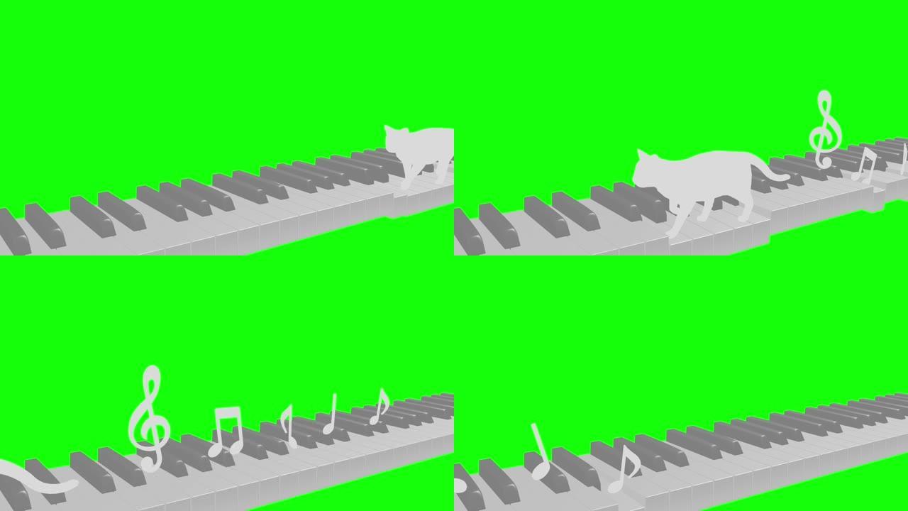 猫剪影钢琴音符走环图案B