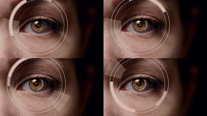 带扫描平视显示器的棕色女性眼球静态拍摄