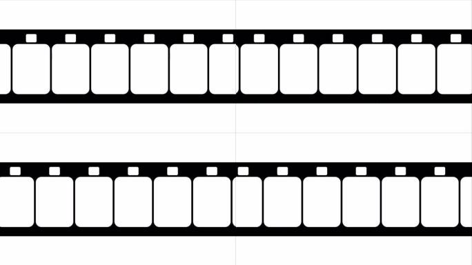 超级8毫米胶条移动在白色背景。带有allpha哑光的无缝循环视频素材。抽象薄膜条设计模板。