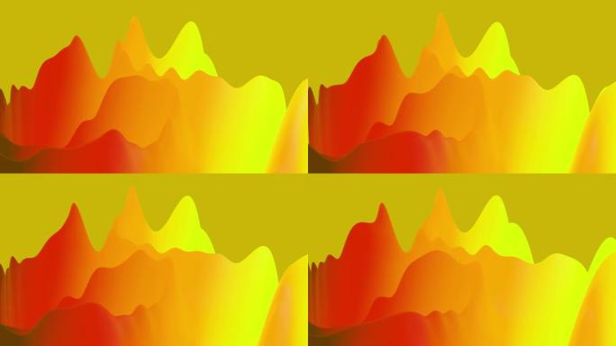 4k无缝环路，带抽象流体红色黄色梯度，内部辉光波浪形表面。美丽的颜色梯度作为抽象的液体背景，流畅的动