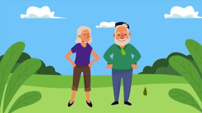老人夫妇在野外场景动画角色
