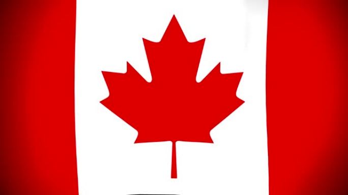 动画加拿大国旗缓慢舞动在黑色背景，扁平风格