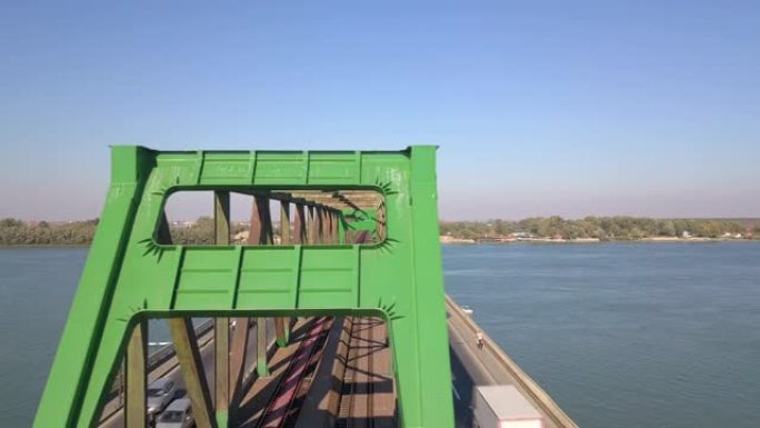 塞尔维亚贝尔格莱德的Pancevacki桥和多瑙河的鸟瞰图