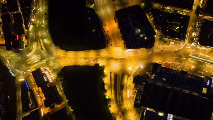 苏黎世城市交通街道十字路口空中向下视图4k延时瑞士