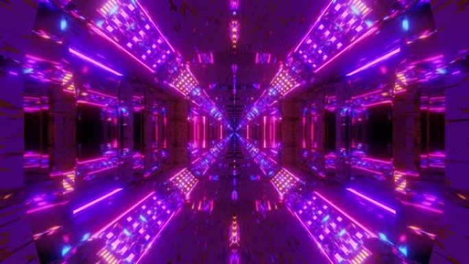 未来派科幻机库隧道走廊上无尽的发光灯，带有漂亮的电反射3d插图动态壁纸运动背景平面设计视觉样本vj环
