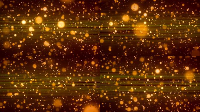 数字生成的光迹和发光斑点在黄色背景下移动的视频