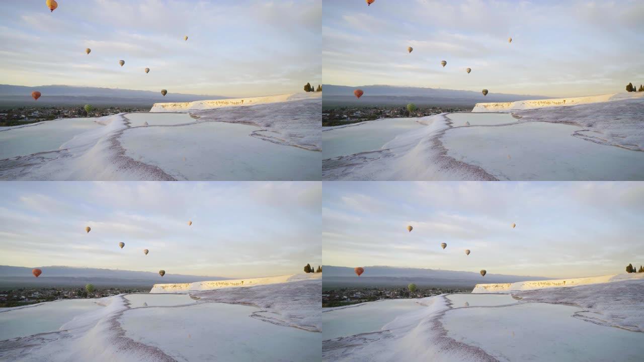 Hot air balloons in travertine pools limestone ter