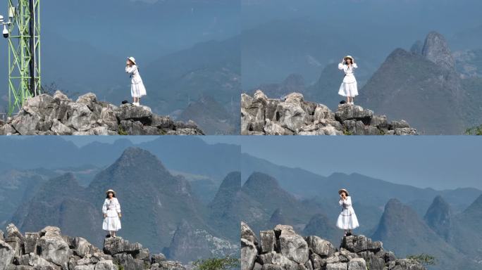 4K阳朔老寨山山顶上的少女