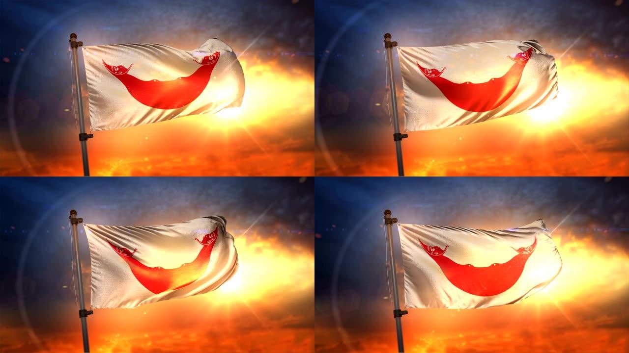 复活节岛旗帜背光在美丽的日出循环慢镜头4K