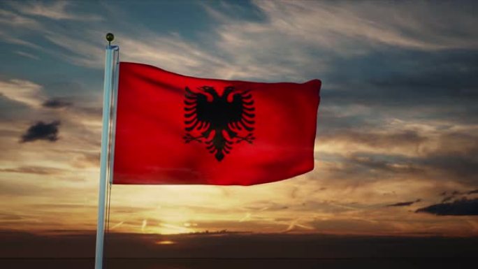 阿尔巴尼亚国旗的飘扬代表着阿尔巴尼亚共和国的人民- 4k