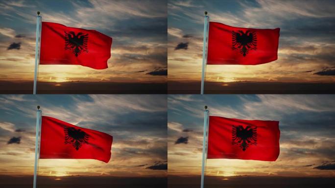阿尔巴尼亚国旗的飘扬代表着阿尔巴尼亚共和国的人民- 4k