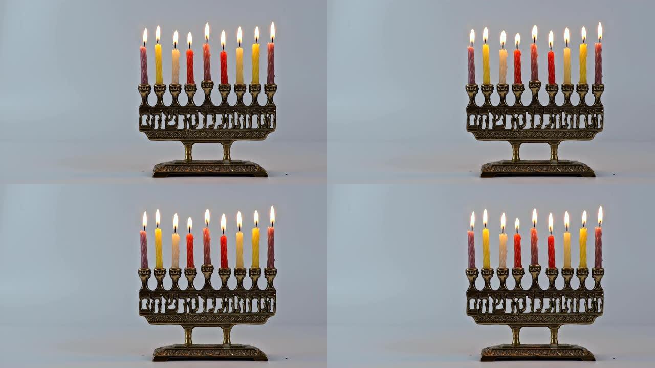犹太按摩开光灯节蜡烛燃烧菊花传统