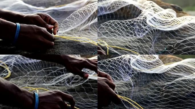 印度男子准备渔网