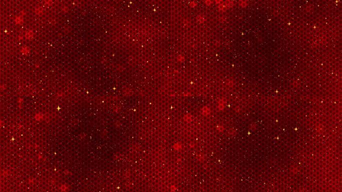 红色的农历新年背景，金色的星星闪闪发光，龙纹。3D渲染可循环动画4k。神奇的新年快乐动画