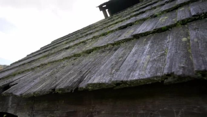 老带状疱疹木质风化屋顶覆盖着苔藓