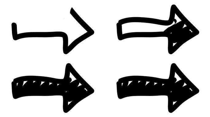 箭头的动画符号。手绘箭头指向右侧。矢量插图孤立在白色背景上。