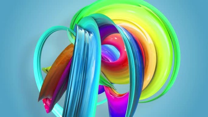 奇妙美丽的彩虹色色带扭曲弯曲，色彩鲜艳的创意背景，线条柔和流畅的动画和4k的颜色渐变。