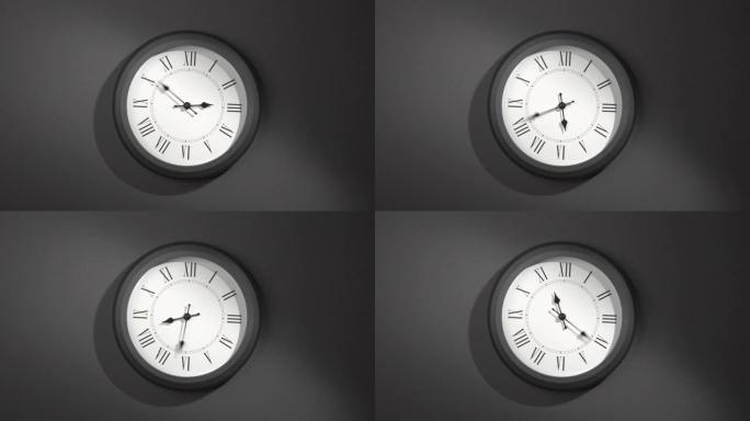 深灰色墙上延时的拉丁钟面