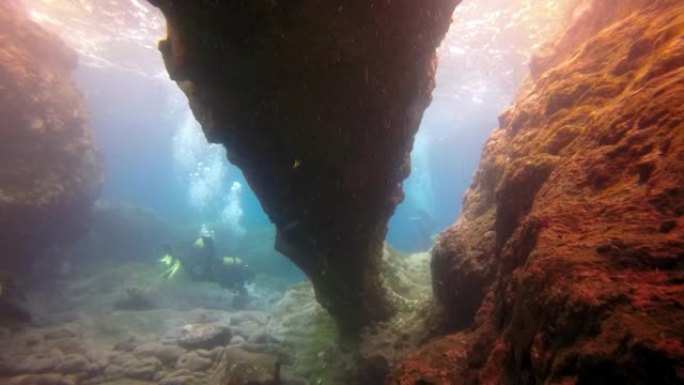 在大西洋火山起源的底部水下潜水。