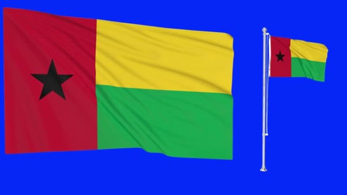 绿屏几内亚比绍两面旗帜挥舞着几内亚旗杆动画3d色度键