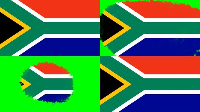 4K - 3不同的油漆笔刷风格过渡动画与南非国旗