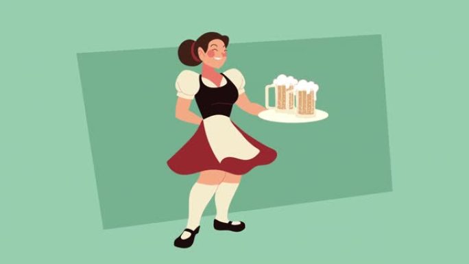 啤酒节庆祝动画与性感的女人举起啤酒