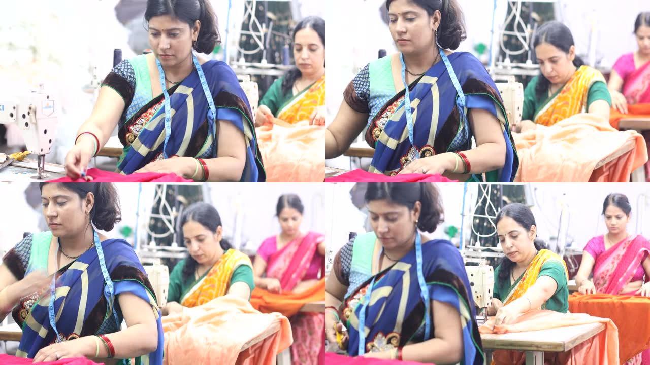 印度女纺织工人在生产线上