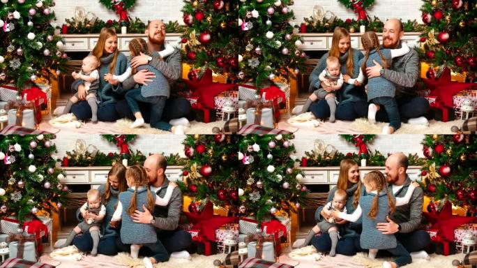 新年-女儿拥抱全家人