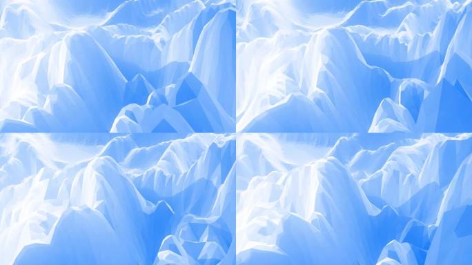4k时尚蓝白创意抽象低聚背景。抽象波浪形图案在曲面上循环移动。流畅的软无缝动画。简单的简约几何bg。