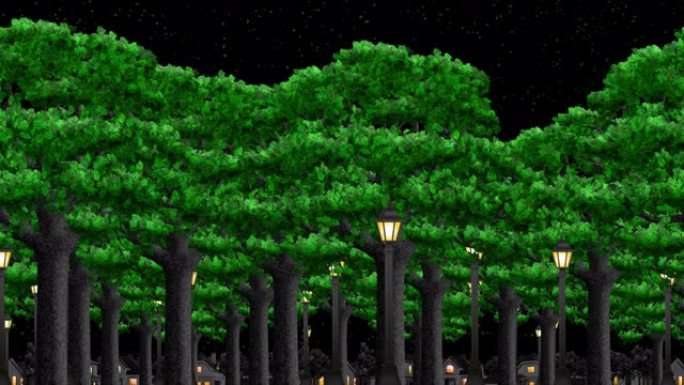 晚上公园里有灯笼的树木动画。