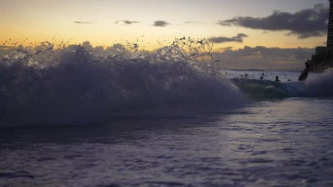 夕阳下的海浪慢动作180fps