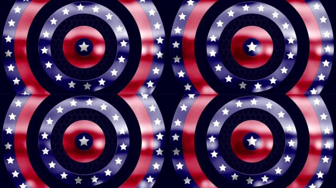 圆圈的动画旋转与美国国旗星星和条纹在一排排的洞