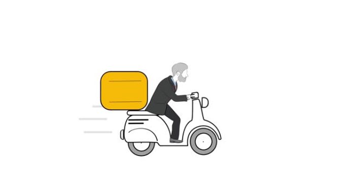 穿着轻便摩托车的男人。快速交货。骑摩托车。视频插图。