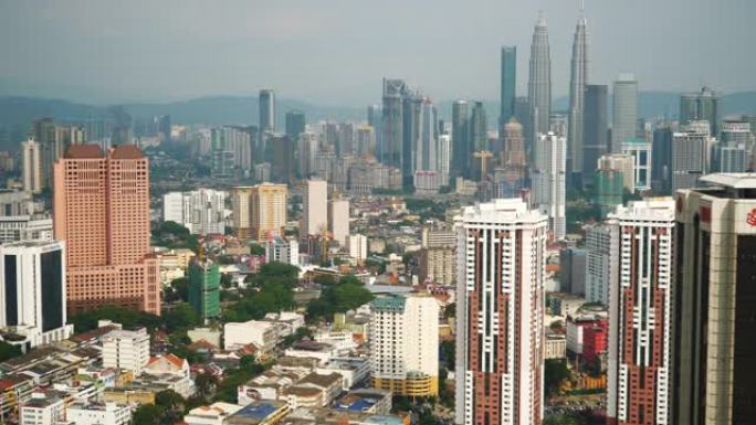 吉隆坡市区直升机旅行航空视点慢动作全景4k马来西亚
