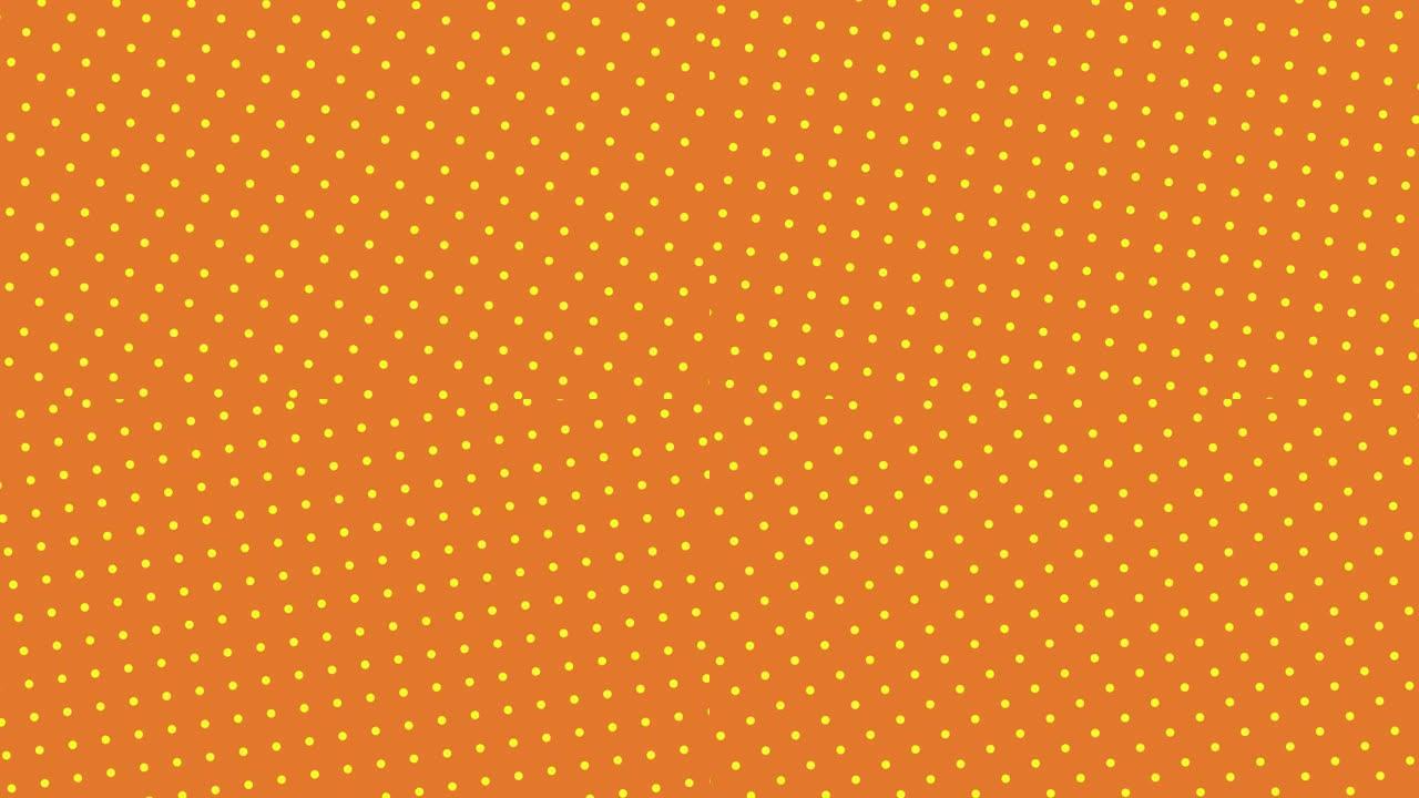 黄色半色调点在橙色背景上旋转。最小无缝复古流行艺术动画