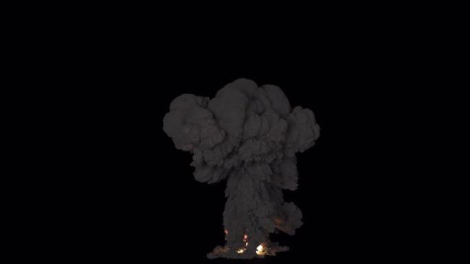 一场带有大量黑烟的大核爆炸。带有alpha通道的孤立背景上的黑烟爆炸，燃料爆炸。