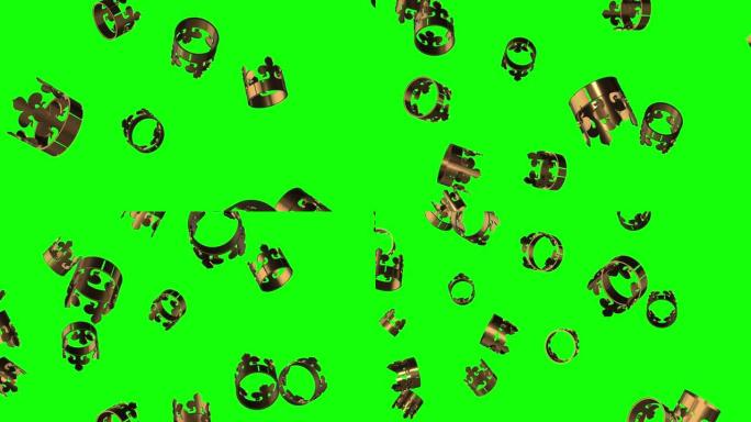 中世纪皇冠金色落下的芙蓉国王绿色屏幕色度键动画3d