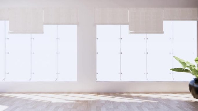 老式空房间内部，白色墙壁背景为木地板。3D渲染