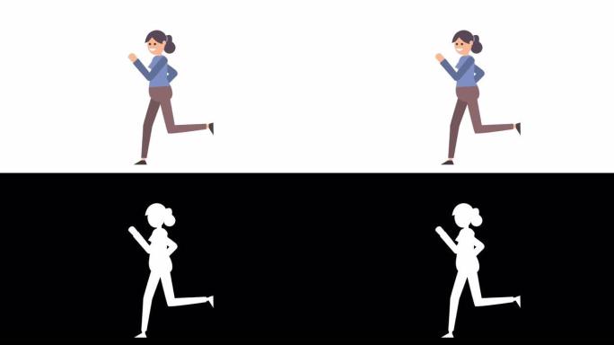 女人角色跑循环孤立卡通动画